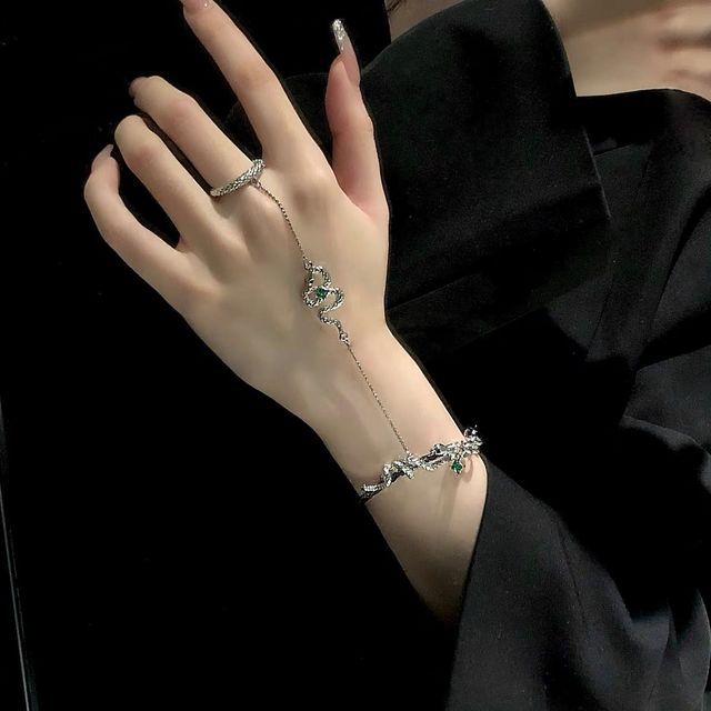 / Chained Leather Choker Bracelet Faux