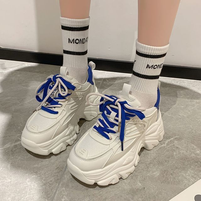 Platform Two Tone Panel Mesh Sneakers