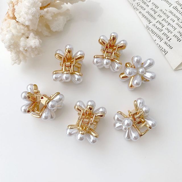 Faux Pearl Flower Hair Claw / Set of 6