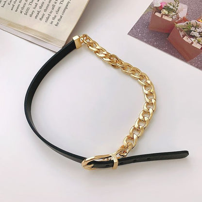 Chain Faux Leather Buckle Choker