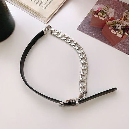 Chain Faux Leather Buckle Choker