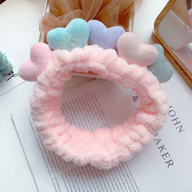 Color Block Heart Fluffy Face Wash Headband