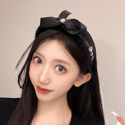 Headband Rhinestone Fluffy Bow