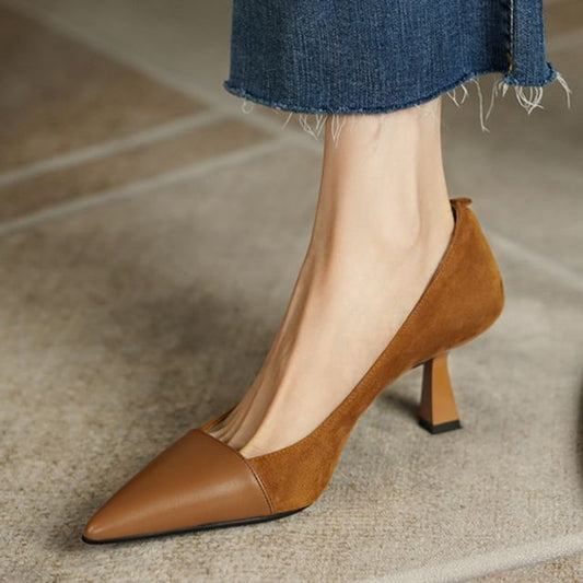 Suede Heel Pointed Kitten Faux Pumps