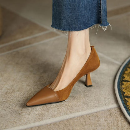 Suede Heel Pointed Kitten Faux Pumps