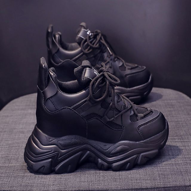 Sneakers Lace Wedge Platform Up Hidden