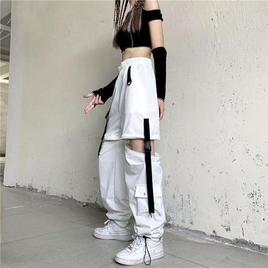 High Waist Straight-Fit Wide-Leg Detachable Cargo Pants