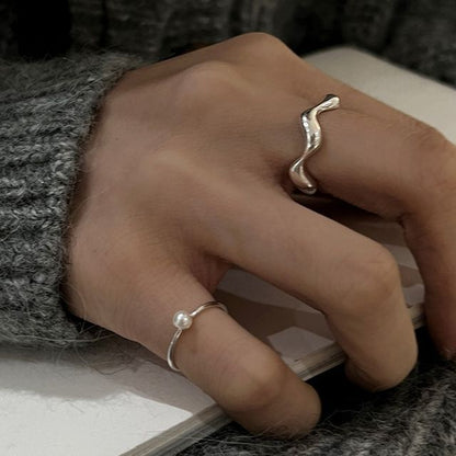 Faux Pearl / Wavy Alloy Open Ring