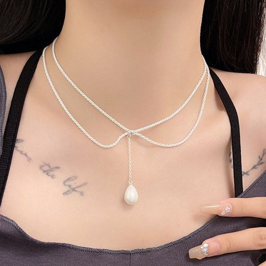 Lariat Necklace Pearl Faux