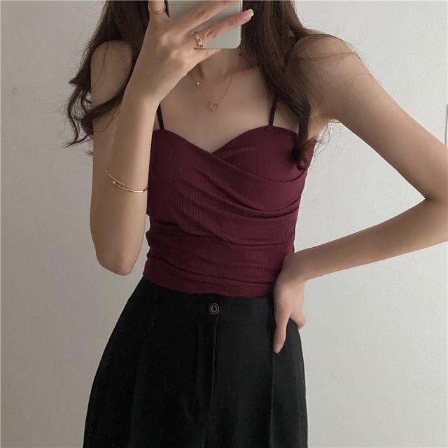 Sweetheart Neckline Plain Crop Camisole Top