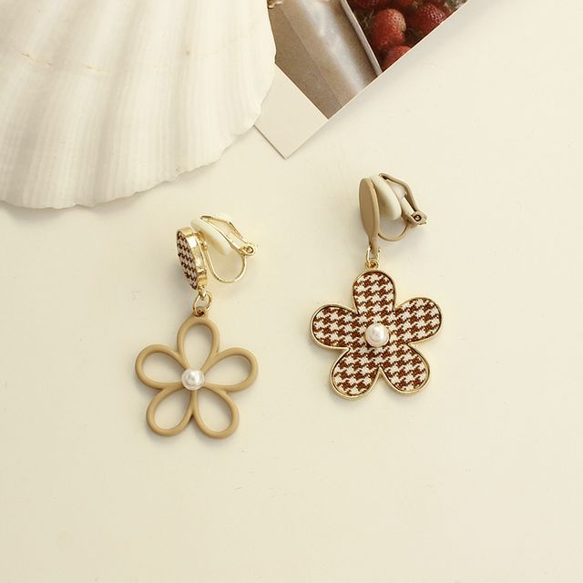 Houndstooth Floral Earring Alloy Asymmetrical Dangle