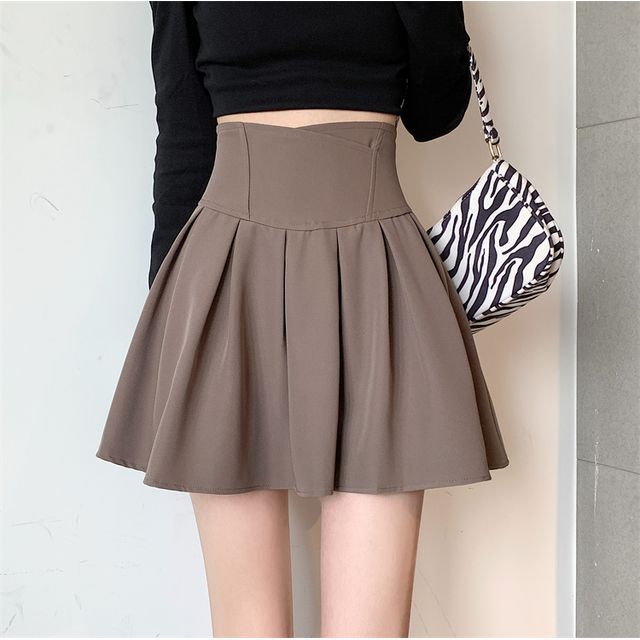 High Rise Plain Mini A-Line Skirt