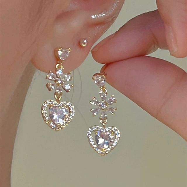 Alloy Heart Rhinestone Earring Dangle
