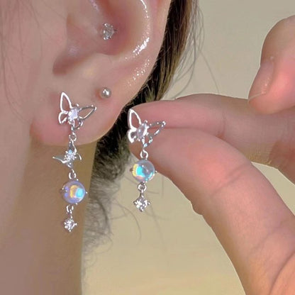Dangle Moonstone Asymmetrical Butterfly Alloy Earring