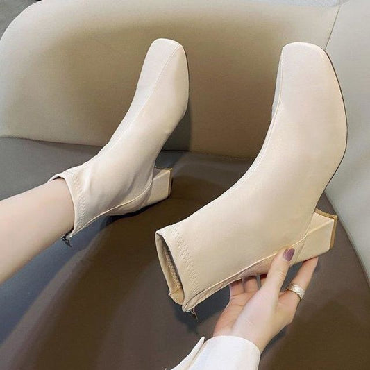 Chunky Heel Boots Short Plain