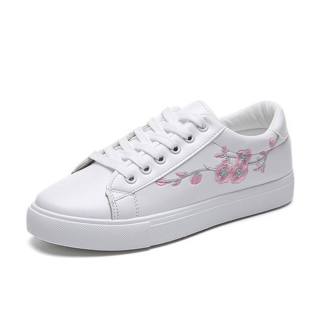 Floral Embroidered Sneakers Lace-Up