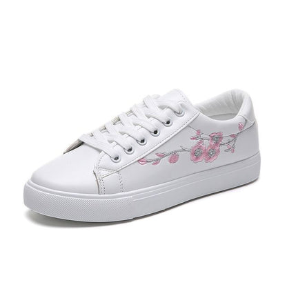 Floral Embroidered Sneakers Lace-Up