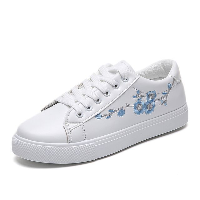 Floral Embroidered Sneakers Lace-Up