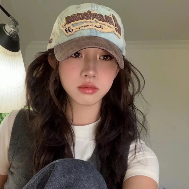 Cap Two-Tone Embroidered Letter Denim Baseball