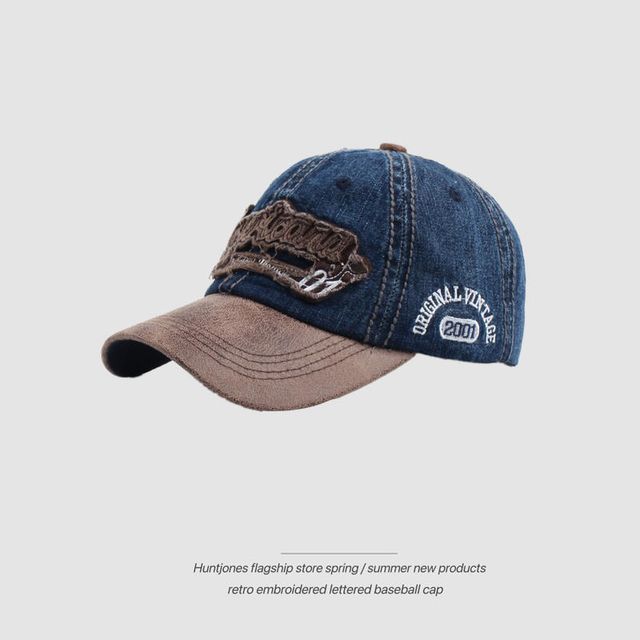 Cap Two-Tone Embroidered Letter Denim Baseball