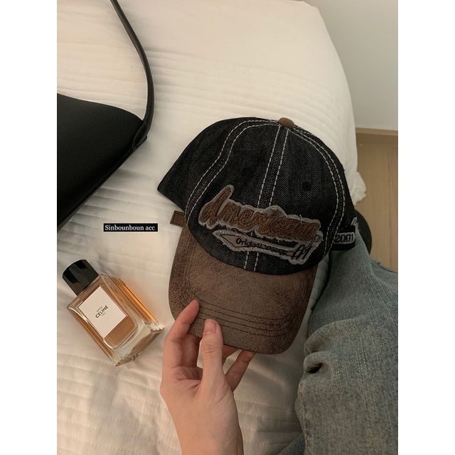 Cap Two-Tone Embroidered Letter Denim Baseball