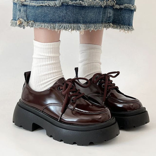 Shoes Platform Lace-Up Patent