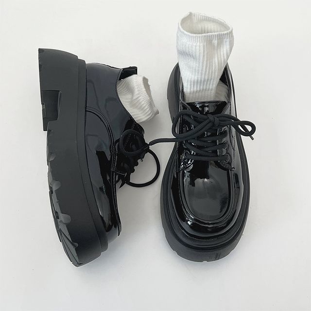 Shoes Platform Lace-Up Patent