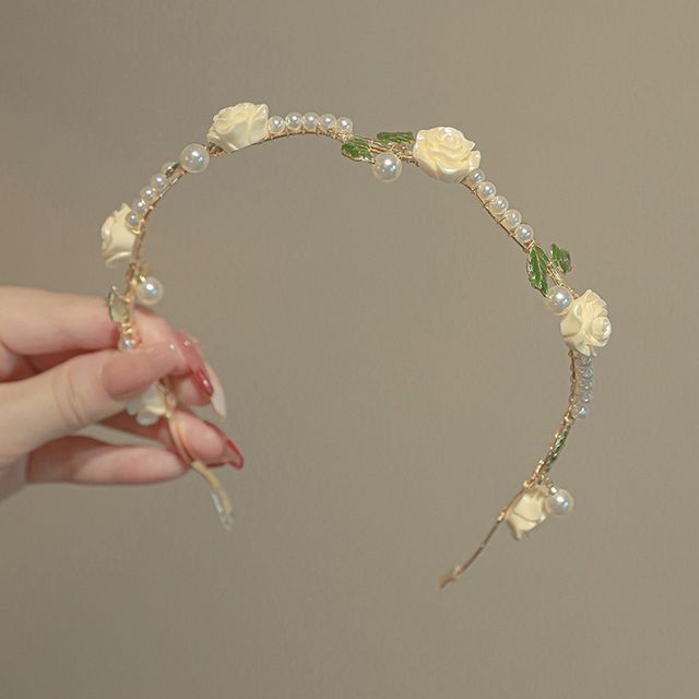 Faux Pearl Rose Headband