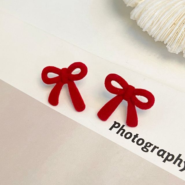 Flocking Earring Bow Stud