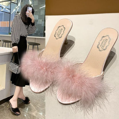 Slide Heel Feather High Sandals