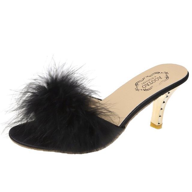 Slide Heel Feather High Sandals