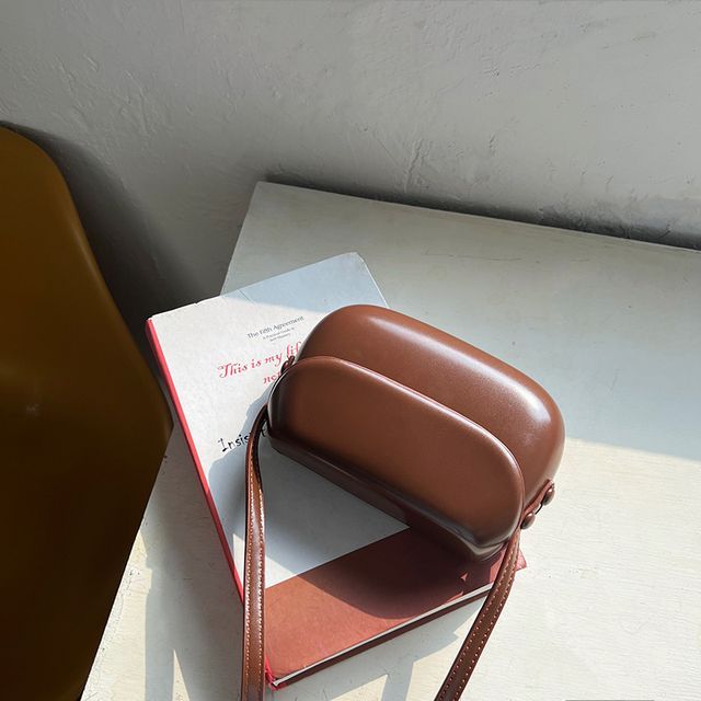 Flap Leather Buckled Faux Crossbody Bag