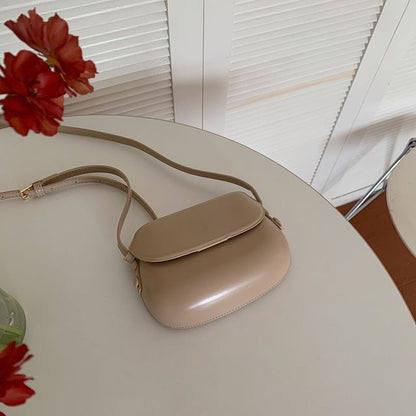 Flap Leather Buckled Faux Crossbody Bag