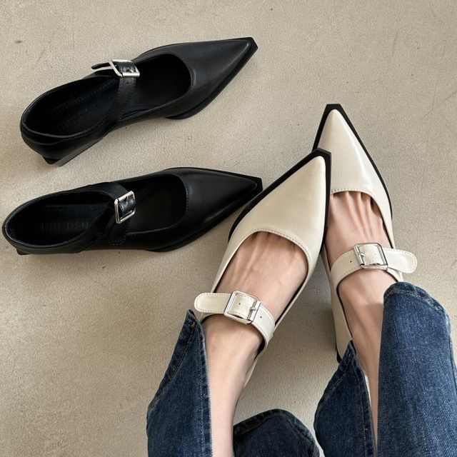 Mary Chunky Pointy Jane Toe Shoes Heel