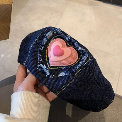 Beret Heart Hat Denim