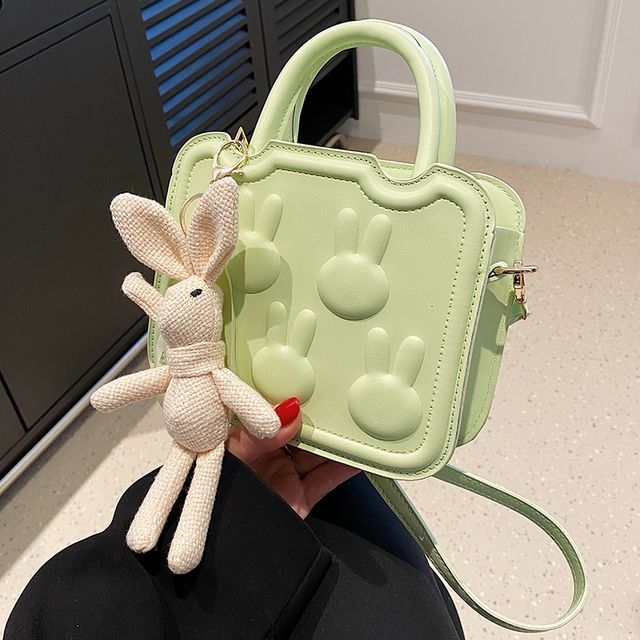 Leather Bag Handle Rabbit Top Crossbody Faux