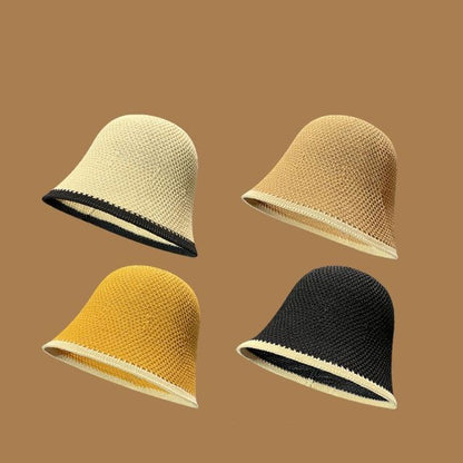 Knit Bucket Trim Hat Plain Contrast