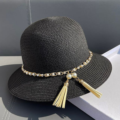 Straw Faux Hat Bucket Pearl