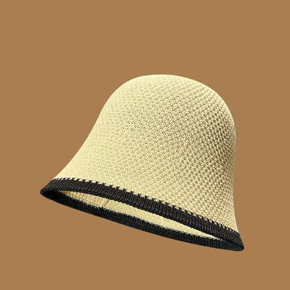 Knit Bucket Trim Hat Plain Contrast