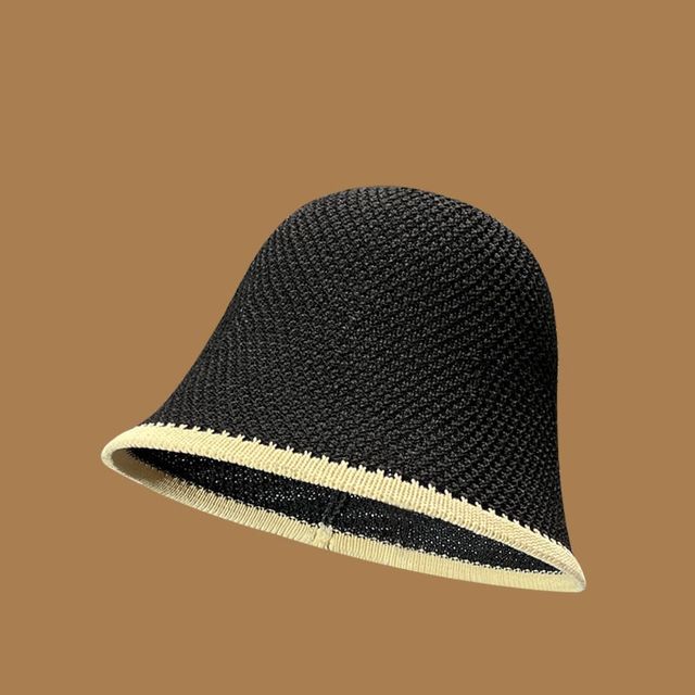 Knit Bucket Trim Hat Plain Contrast