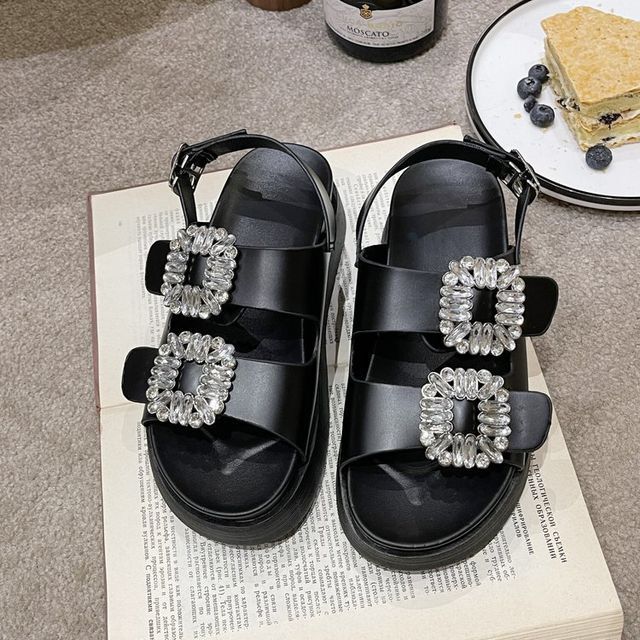 Rhinestone Platform Sandals Slingback