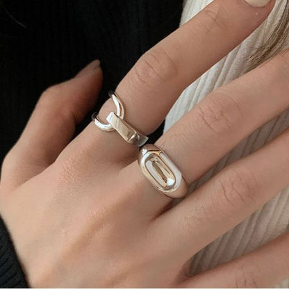 Polished / Asymmetrical Layered Alloy Open Ring