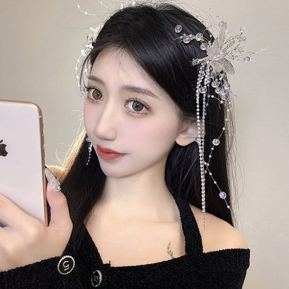 Butterfly Pearl Fringed Faux Hair Clip