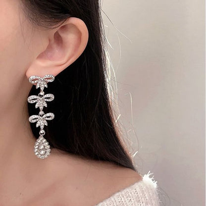 Earring Dangle Bow Alloy Rhinestone