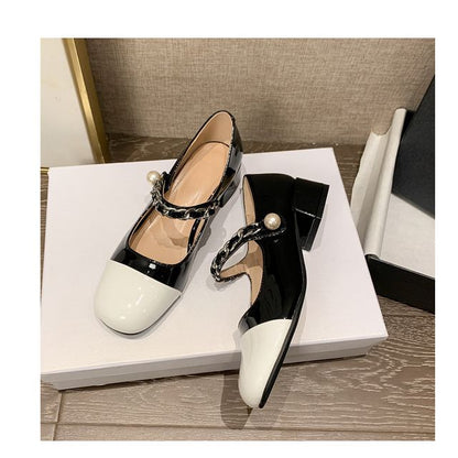 Jane Two-Tone Block Pumps Heel Mary