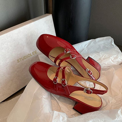 Plain Heel Slingback Chunky Sandals