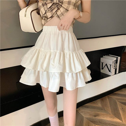 High Rise Plain Mini Tiered Skirt