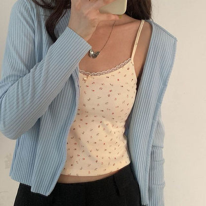 Floral Crop Trim Camisole Print Lace Top