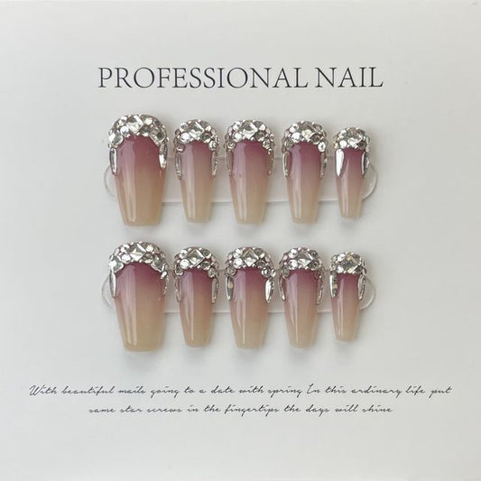 Rhinestone Gradient Faux Nail Tips