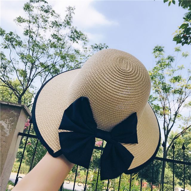 Bow Hat Piped Sun Straw